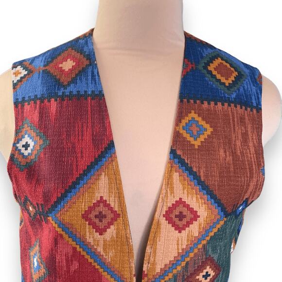 Vintage 90s Coldwater Creek Southwestern Tapestry Vest Concho Buttons Medium - Picture 6 of 10